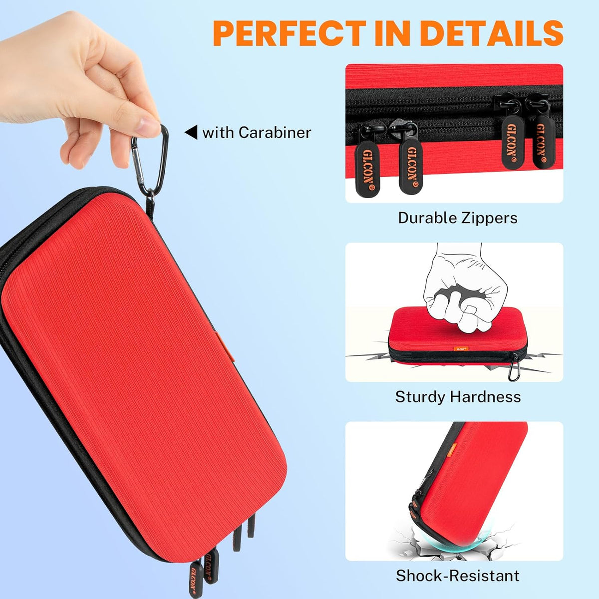 Red Double-Layer Hard Carrying Case, Electronics Organizer Travel Pouch