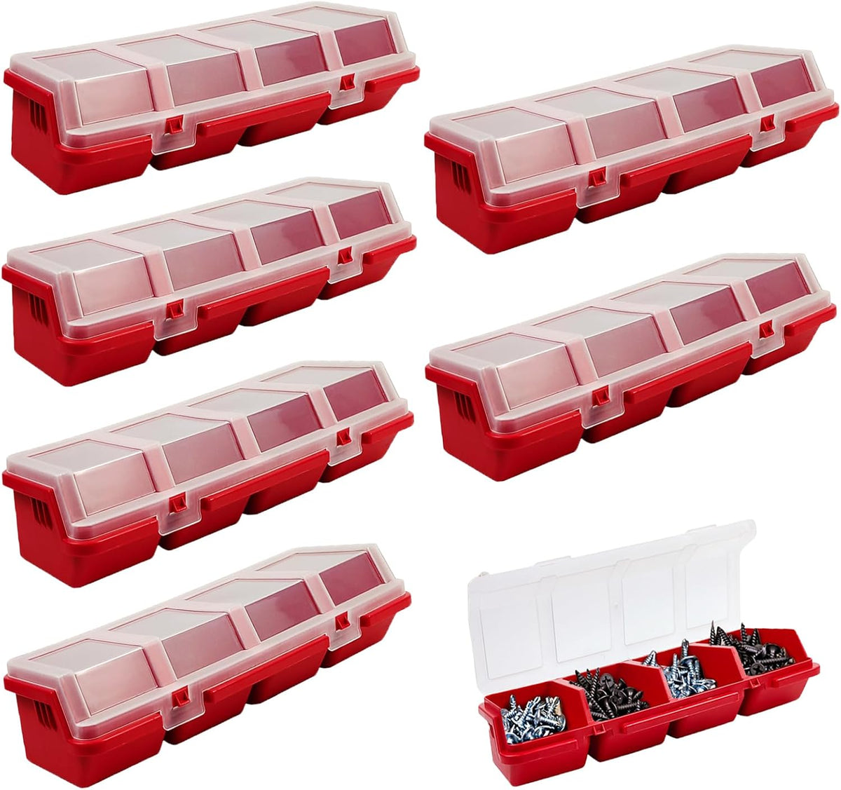 6 Pcs Screw Organizers Storage Bins with Lids, Plastic Stackable Hardware Organizer Box for Garage Nails/Craft Tool Organizing, Tool Cart Cabinet Workbench Drawers with Compartment Bolt Organizer