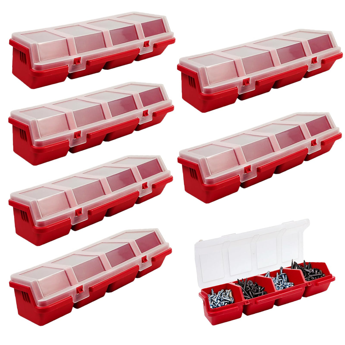 6 Pcs Screw Organizers Storage Bins with Lids, Plastic Stackable Hardware Organizer Box for Garage Nails/Craft Tool Organizing, Tool Cart Cabinet Workbench Drawers with Compartment Bolt Organizer