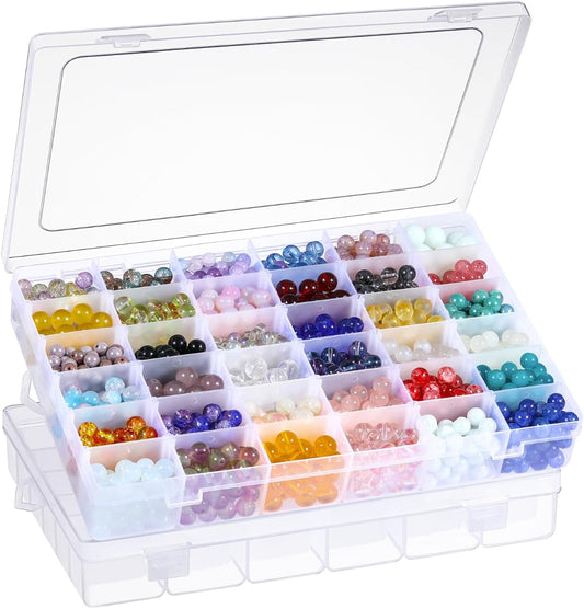 2 Pack 36 Grids Clear Plastic Organizer Box with Adjustable Dividers, Small Craft Organizers and Storage, Compartment Container for Bead, Nail, Jewelry, Art, DIY Crafts, Fishing Tackle, Small Items