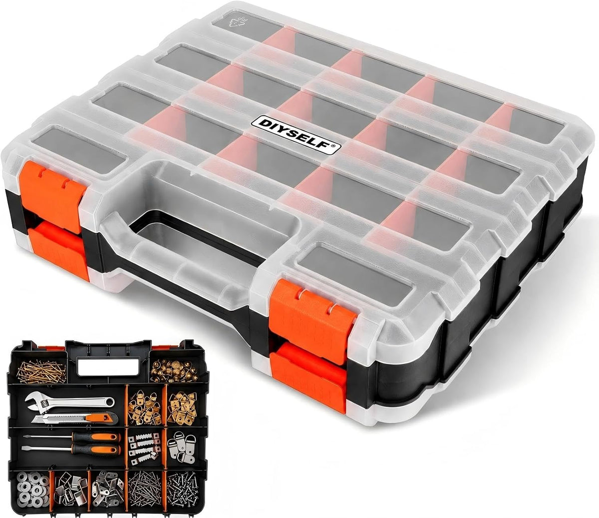 DIYSELF Screw Organizer, Double-Sided 34-Compartment Small Parts Organizer