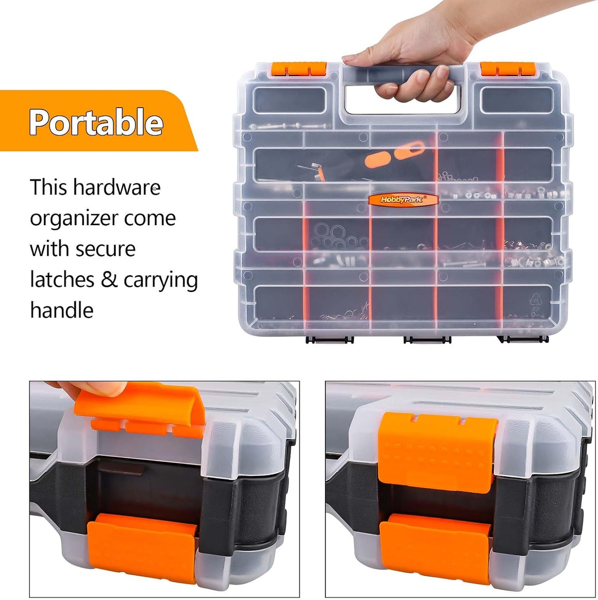 HobbyPark RC Hardware Organizer Box Adjustable Compartments Removable Dividers Durable Plastic Double Side Tools Box Screw Organizer For Nuts, Bolts, Screws, Nails, Small Parts, Tools