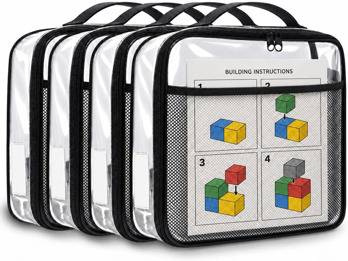 Toy Storage Organizer Clear 4 Pack Building Bricks Blocks Bag with Zipper