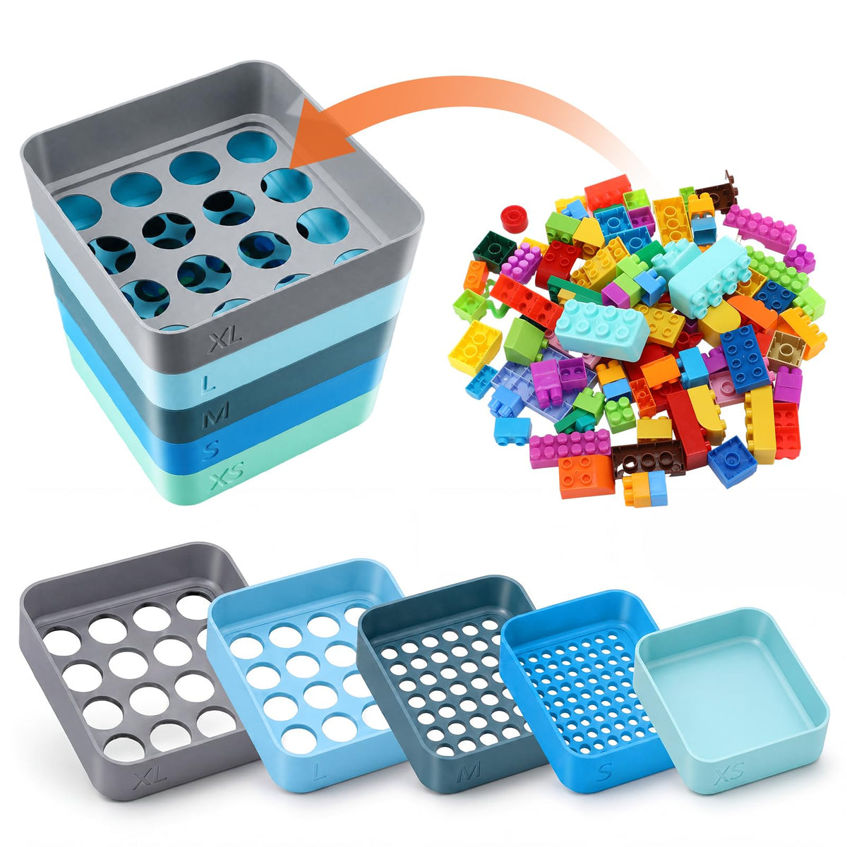Rtteri 5 Pack Stackable Sorting Trays with 5 Sizes Holes, Classic, Rainbow