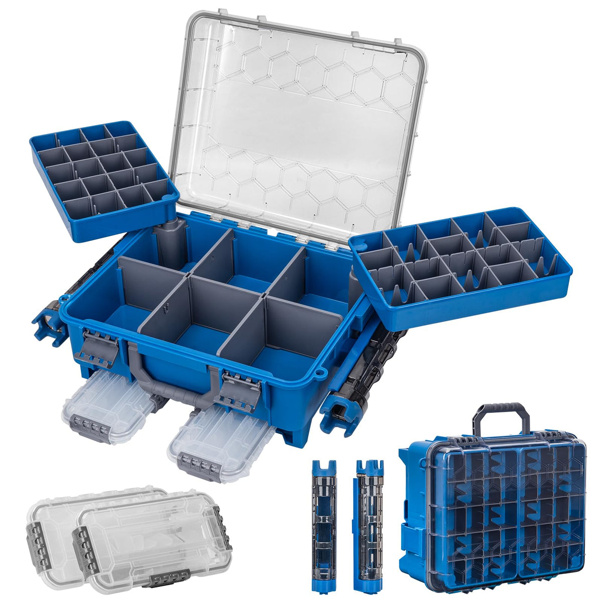 THKFISH Waterproof Tackle Box, Portable Fishing & Tackle Storage Box with Two 3500 Stowaway Boxes and Removable Dividers, Tackle Box, Thicker Floating Airtight Stowaway,Pink/Green/Blue/Grey