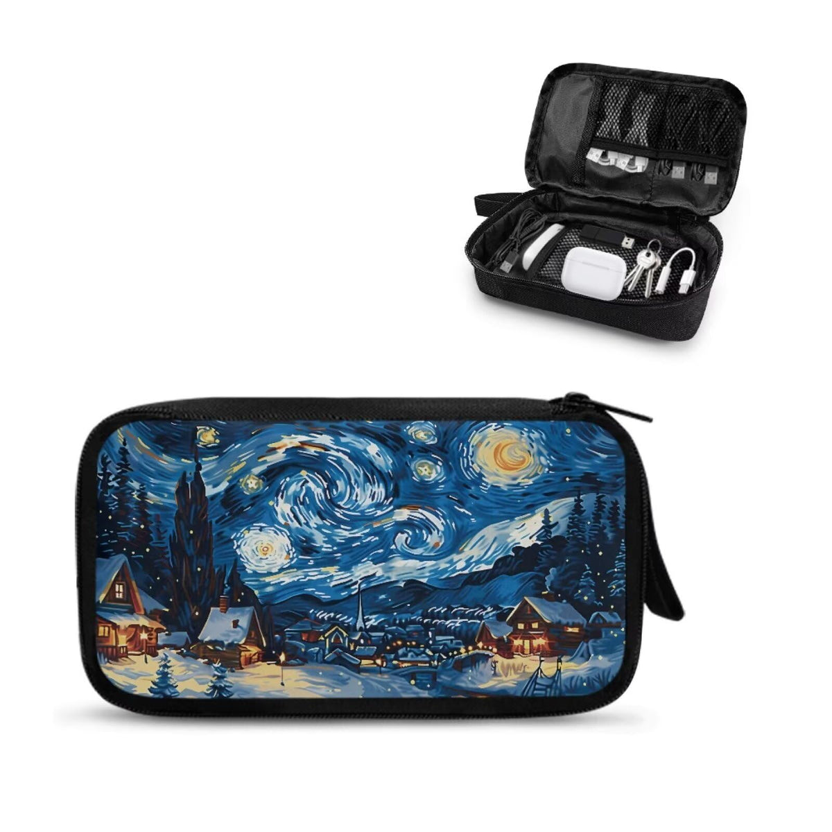 Cow Print Electronic Organizer Travel Cable Organizer Storage Bags for Data Cables, USB C Charger, SD Card, Hard Drive, Charging Cord, Mouse, Power Bank