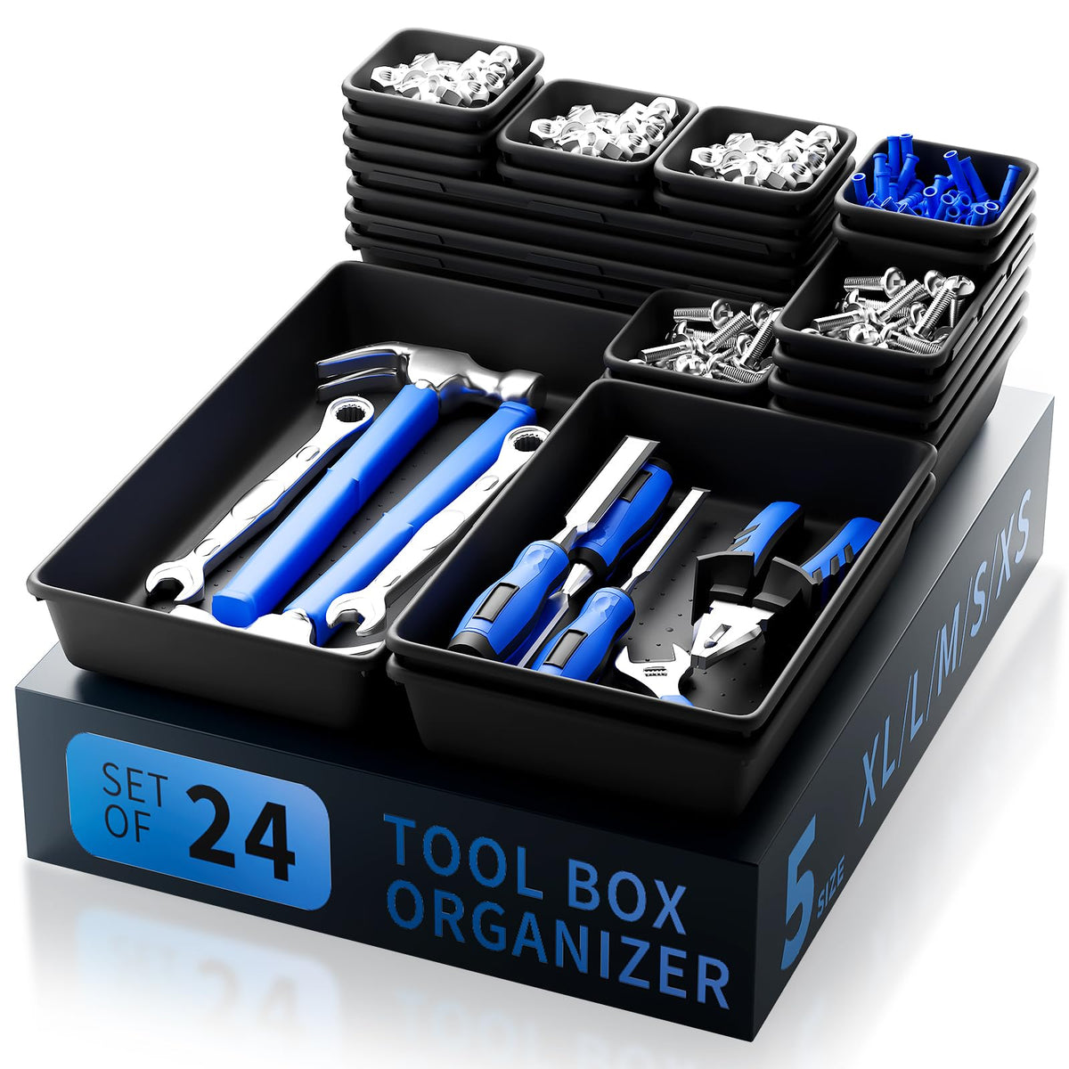 Tool Box Organizer Tray, 60 PCS & 5 Sizes, Black