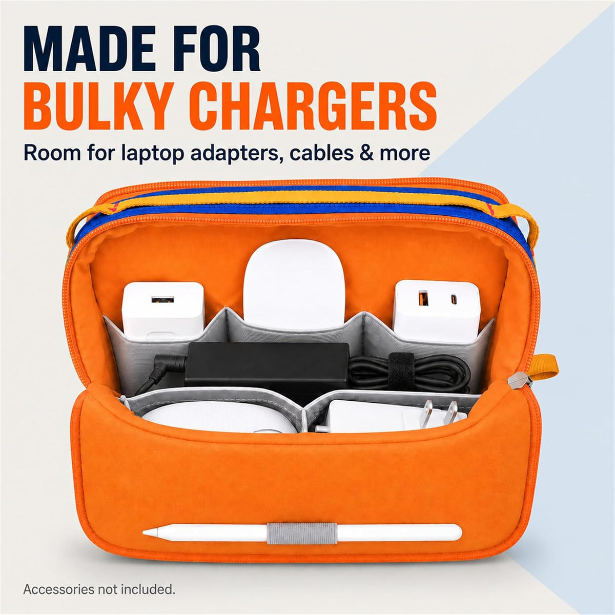 Charger Organizer Travel Case for Laptop Adapters and Cables, Blue/Red