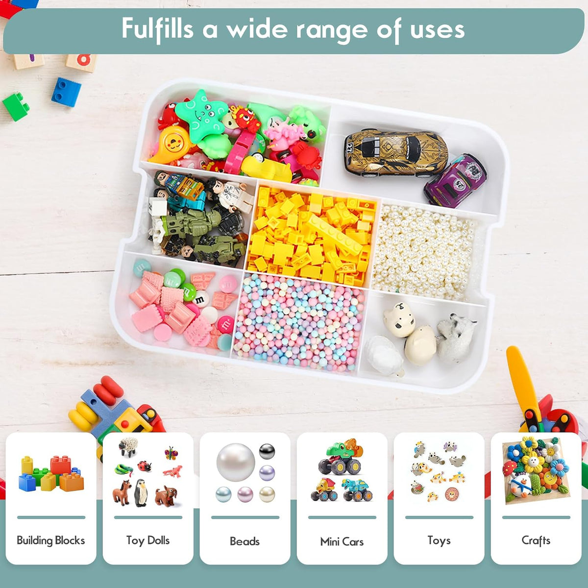 Douorgan Toy Storage Organizer for Lego Stackable Organizer Bins with Compartments Portable Containers with Lids Building Blocks Miniature Organizer Storage Box Toy Chest Case (1 Layer)