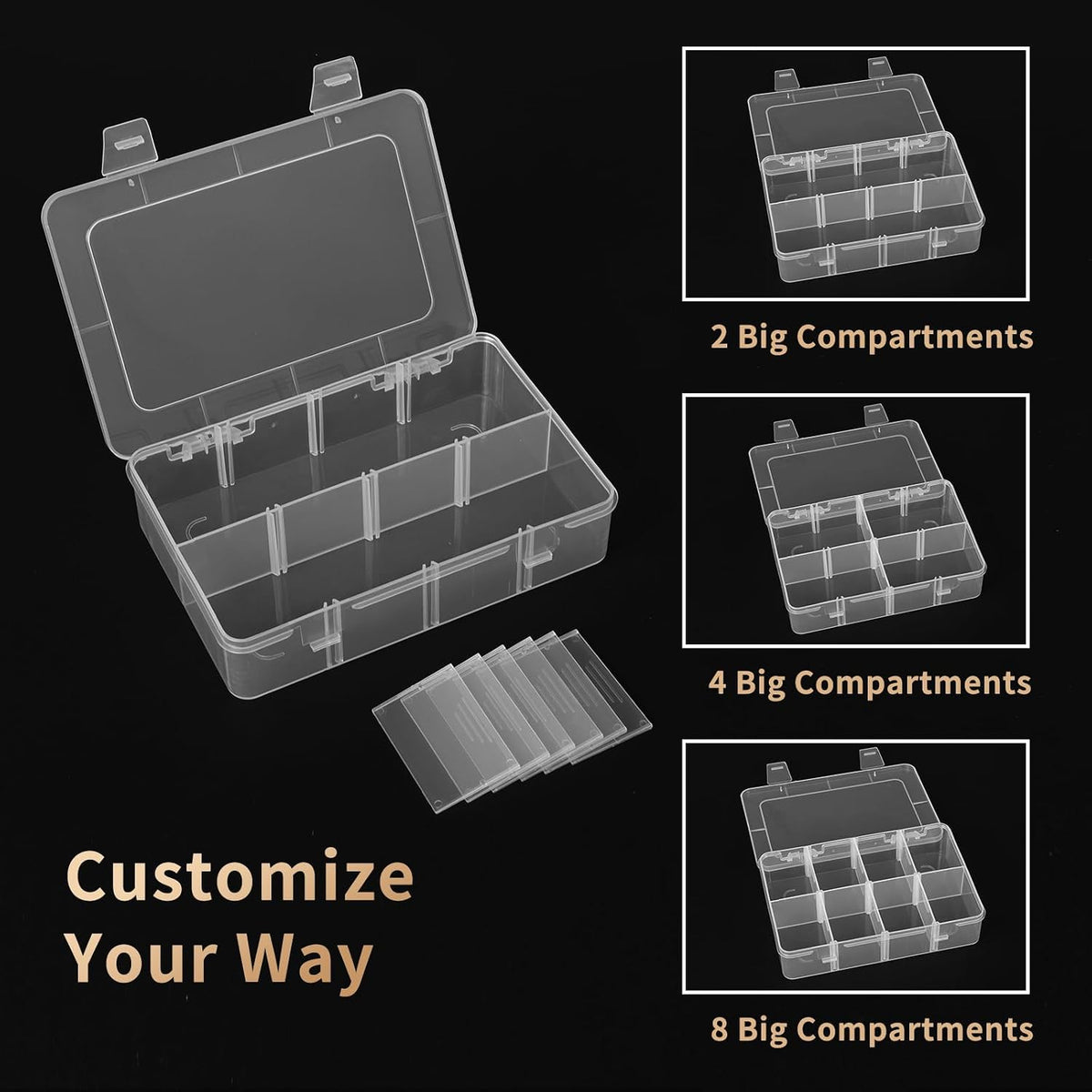QUEFE Bead Organizer Box 4 Pack 8 Grid Plastic Tackle Box Storage Dividers