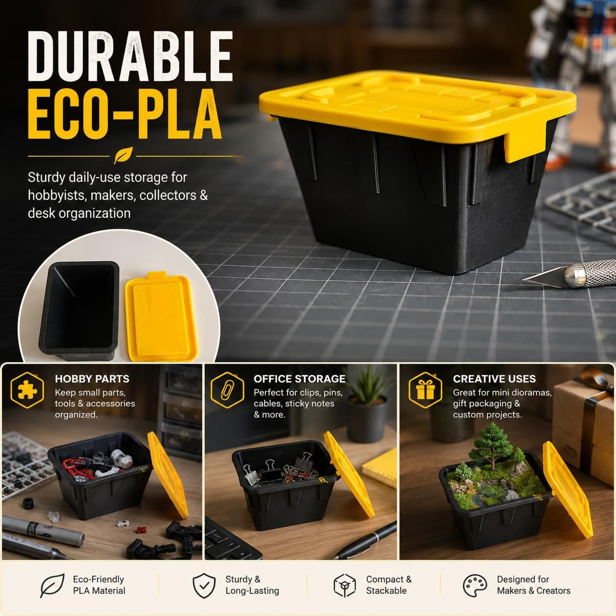 Mini Storage Bins with Lids, 3.42"x2"x1.33" 6-Pack 1.1:1 Heavy Duty Workshop Replica Organizer, Stackable Dustproof PLA Containers for Screws SD Cards LEGO Parts Office Desk Hobby Storage