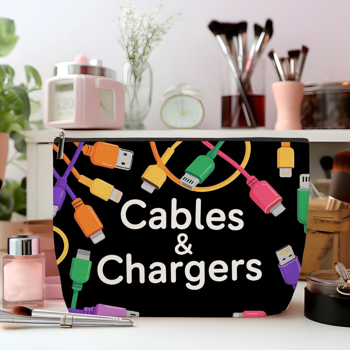 2Pcs Cables Chargers Makeup Bag Travel Essentials Cosmetic Bags for Women