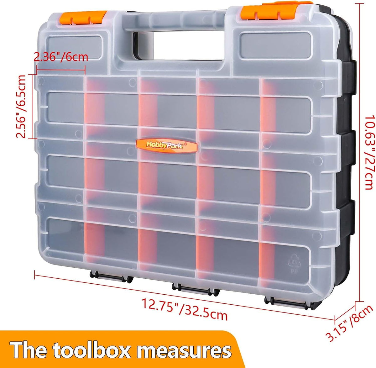HobbyPark RC Hardware Organizer Box Adjustable Compartments Removable Dividers Durable Plastic Double Side Tools Box Screw Organizer For Nuts, Bolts, Screws, Nails, Small Parts, Tools