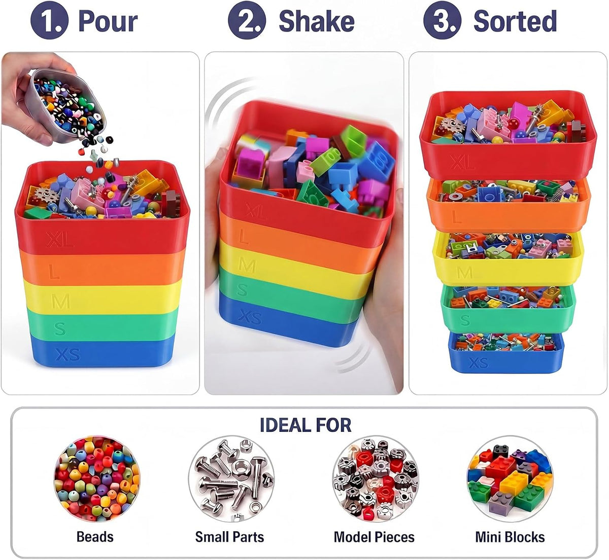 Rtteri 5 Pack Stackable Sorting Trays with 5 Sizes Holes, Classic, Rainbow