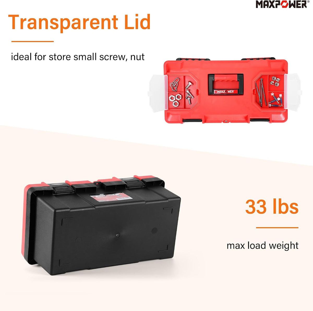 MAXPOWER 2-Pc Plastic Tool Box, 12" Small & 17" Portable Toolbox, Lockable
