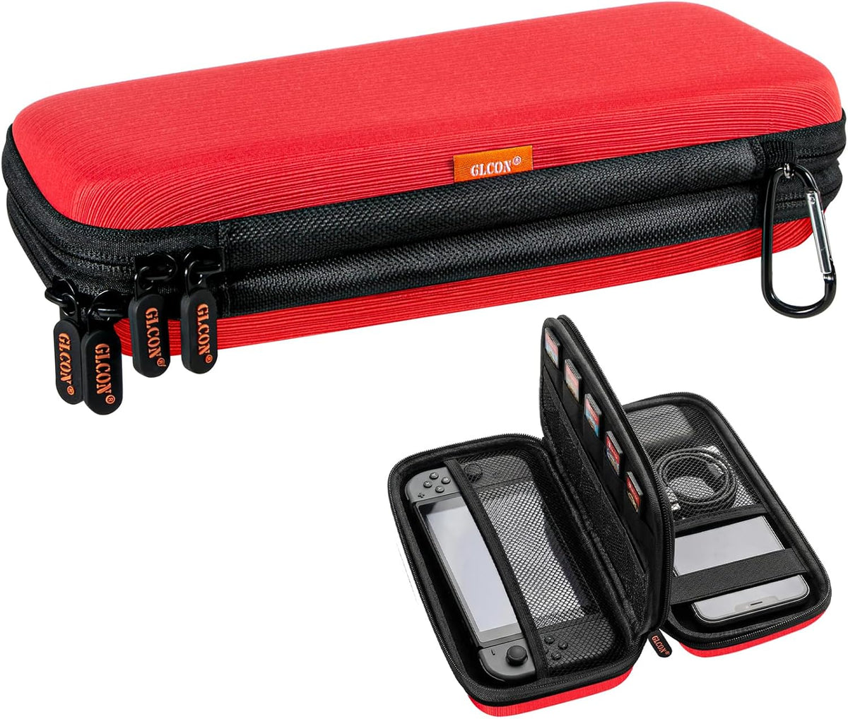 Red Double-Layer Hard Carrying Case, Electronics Organizer Travel Pouch