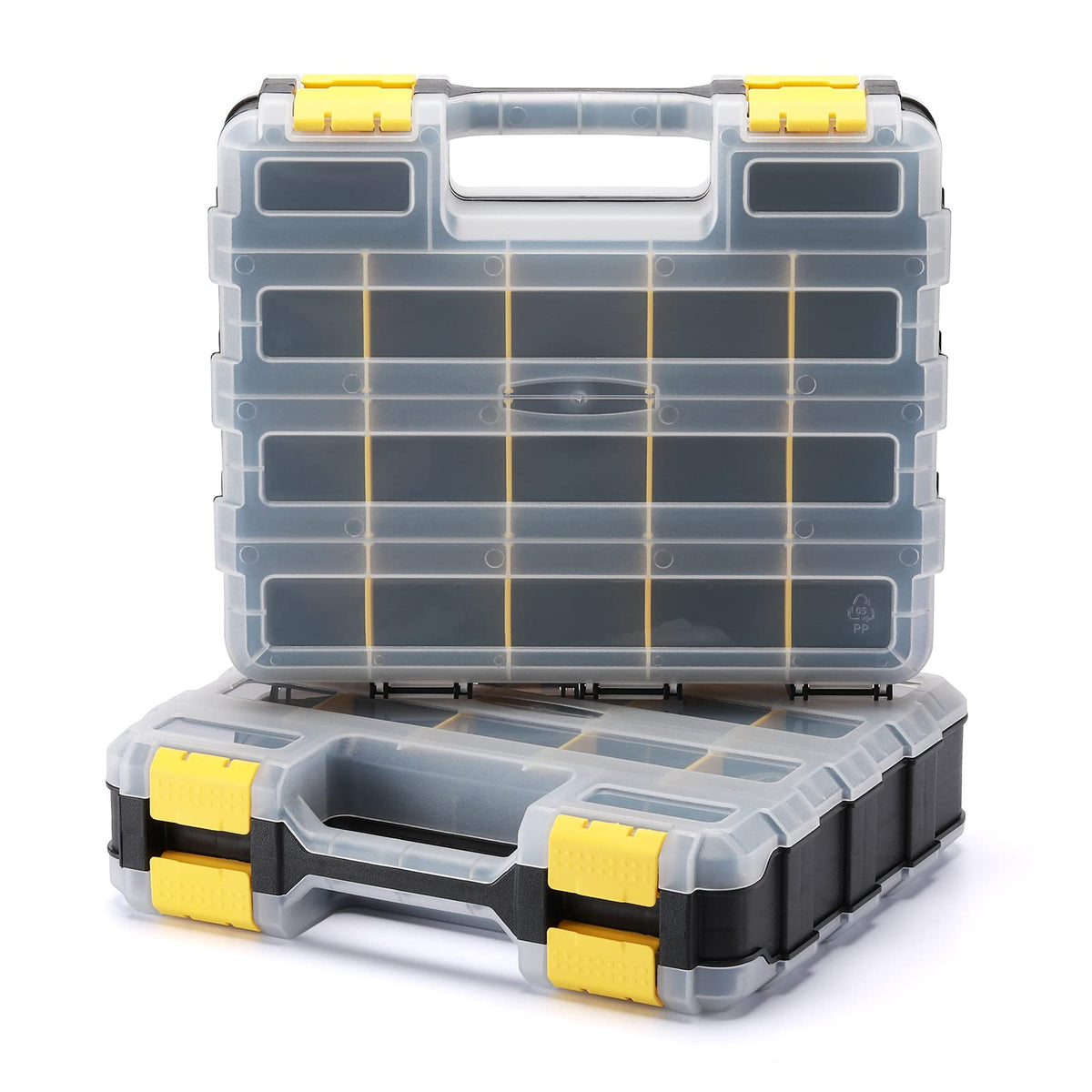 Mayouko Double Side Tools Organizer, Customizable Removable Plastic Dividers, Hardware Box Storage, Small Parts Organizer, 34-Compartment, Black/Yellow
