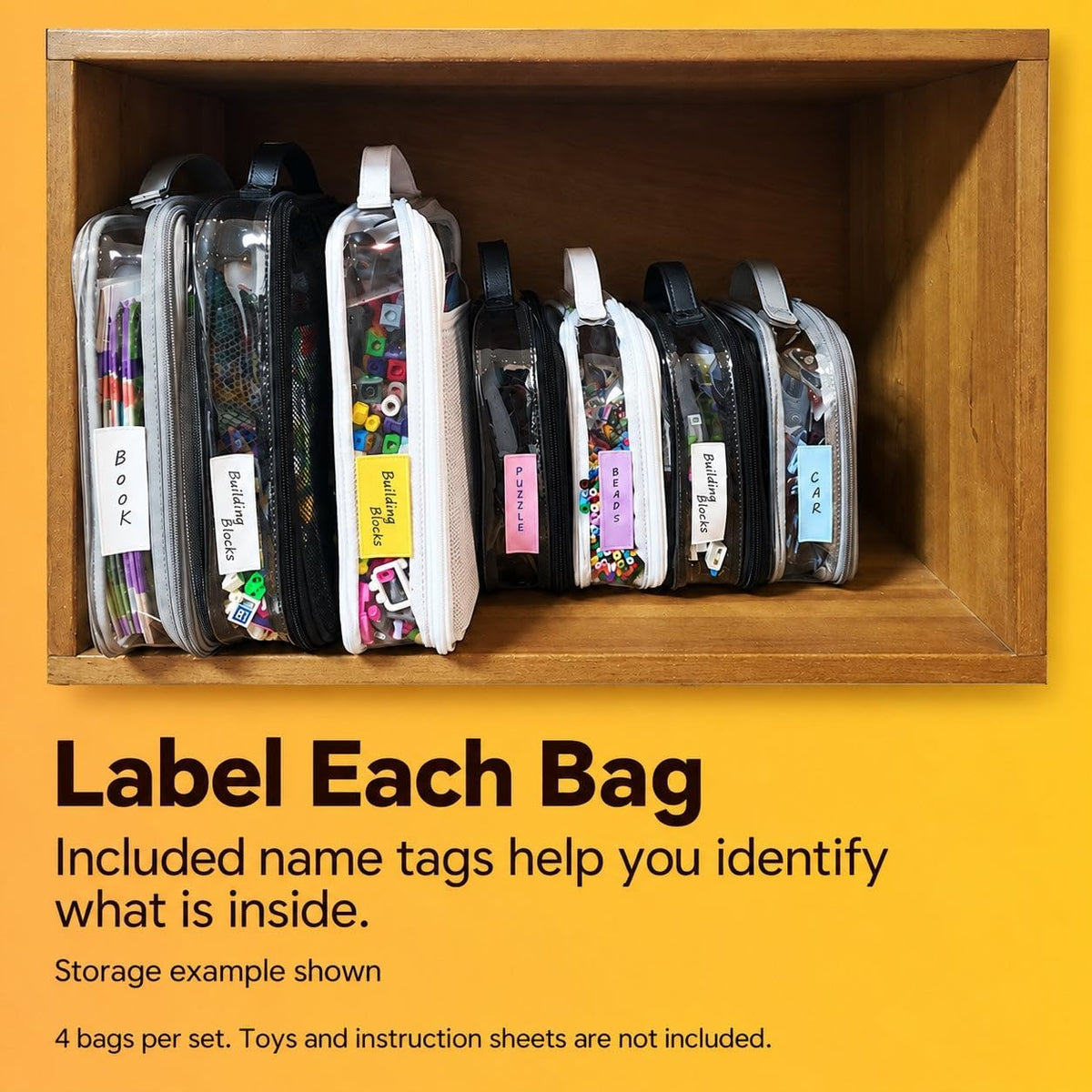 Toy Storage Organizer Clear 4 Pack Building Bricks Blocks Bag with Zipper