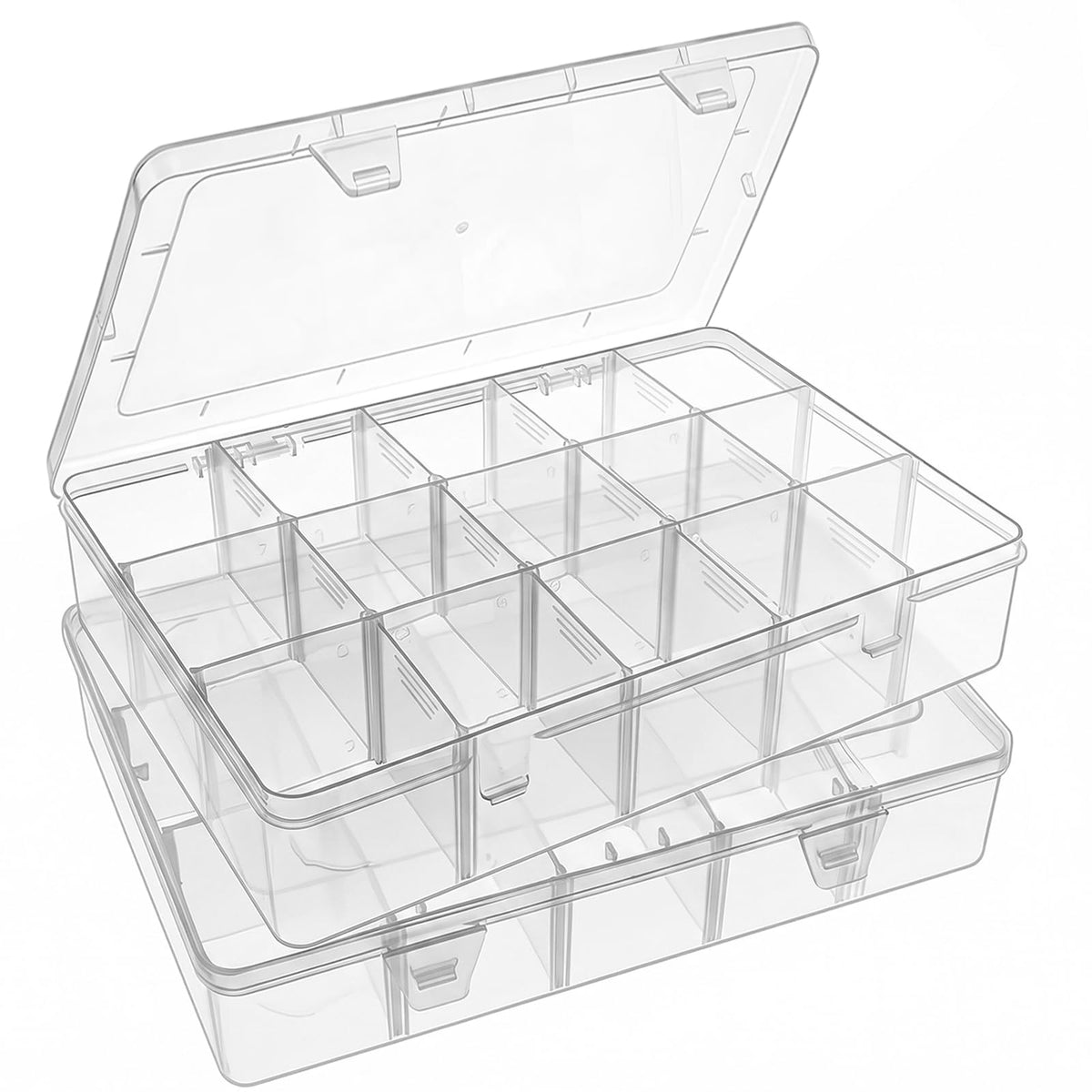 Bead Organizer Storage 3 Pack 15 Grid Clear Plastic Tackle Box Adjustable