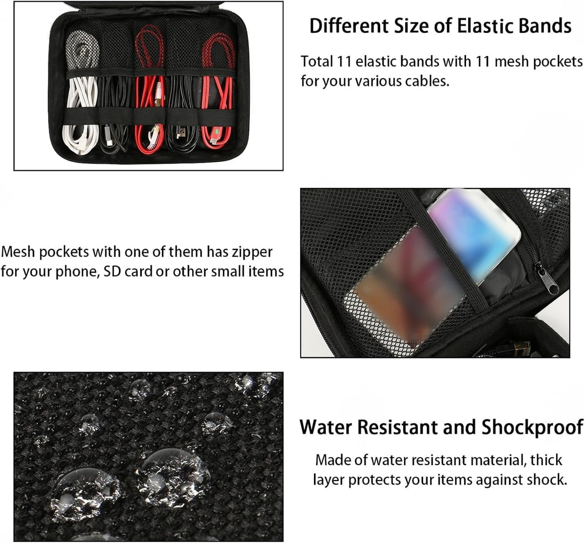 MATEIN Electronics Organizer, Waterproof Travel Electronic Case, Black