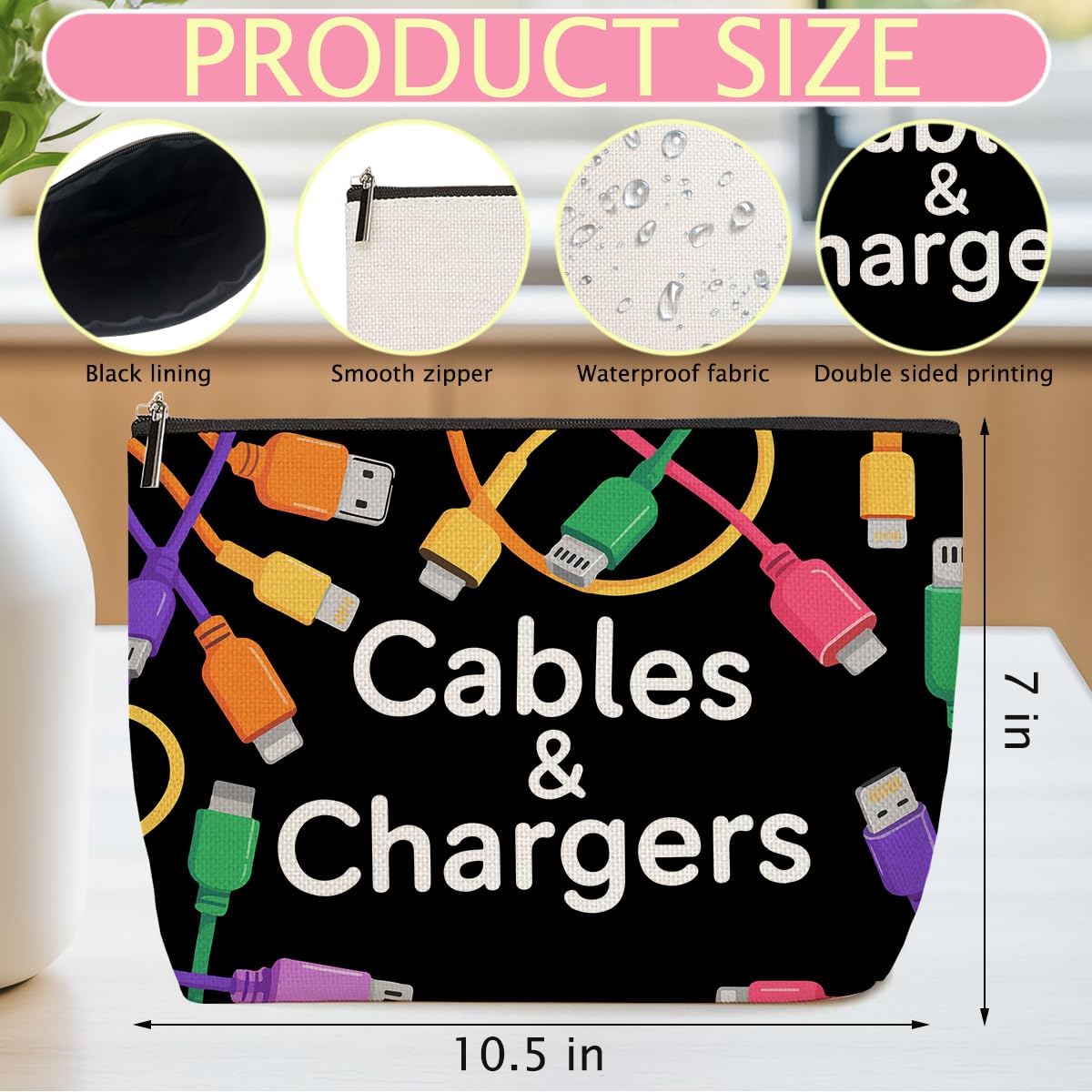 2Pcs Cables Chargers Makeup Bag Travel Essentials Cosmetic Bags for Women