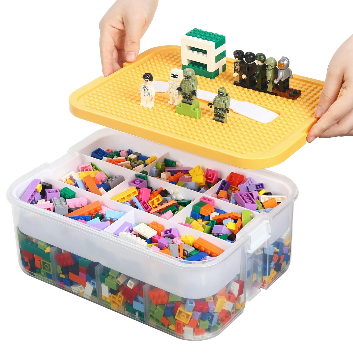 Douorgan Toy Storage Organizer for Lego Stackable Organizer Bins with Compartments Portable Containers with Lids Building Blocks Miniature Organizer Storage Box Toy Chest Case (1 Layer)