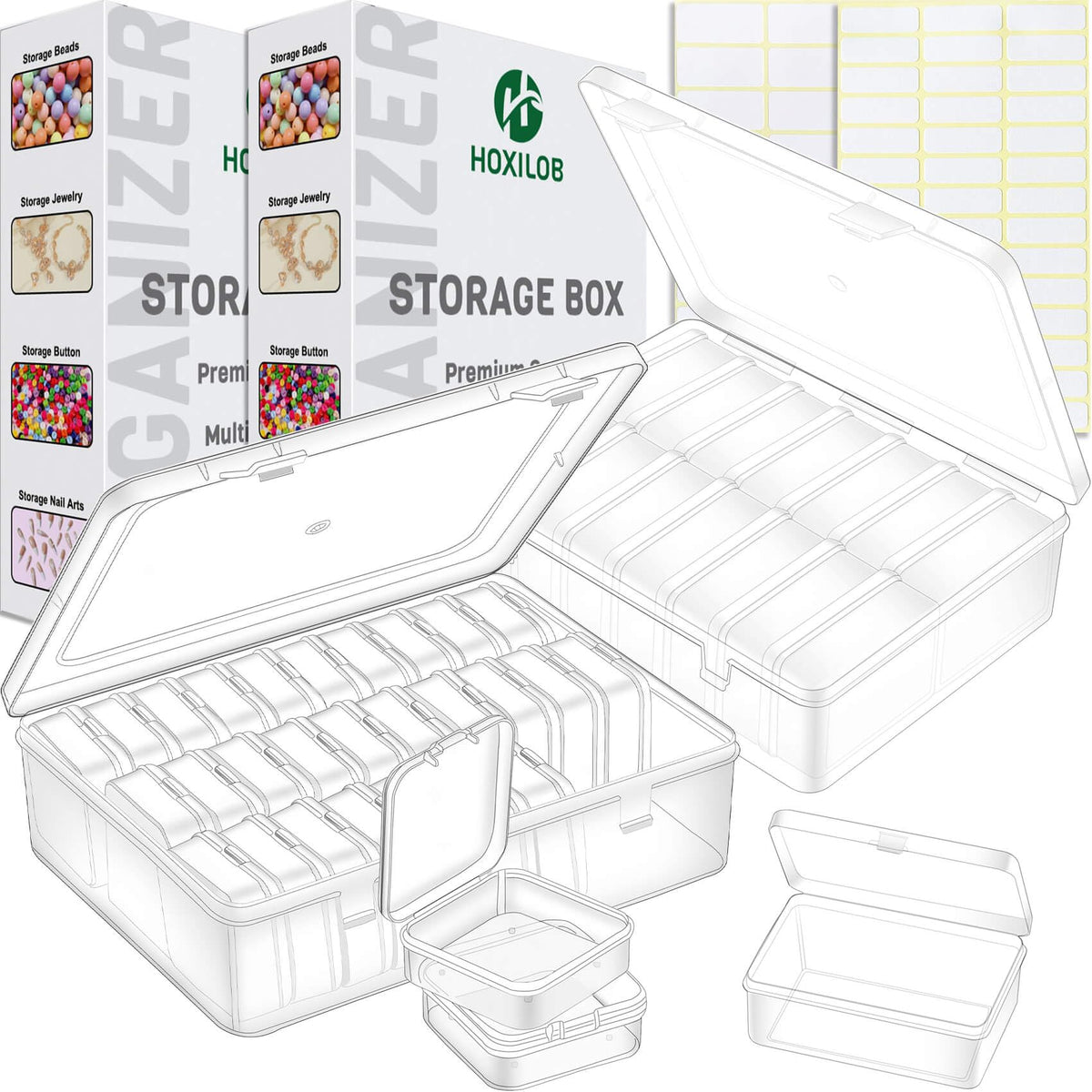 Bead Organizer Box, 120 Pack Small Clear Storage Boxes with Labels, Large Travel Craft Case with Handle, Mini Plastic Containers for Jewelry Making Diamonds DIY Pony Bracelet Screws Seeds Small Parts