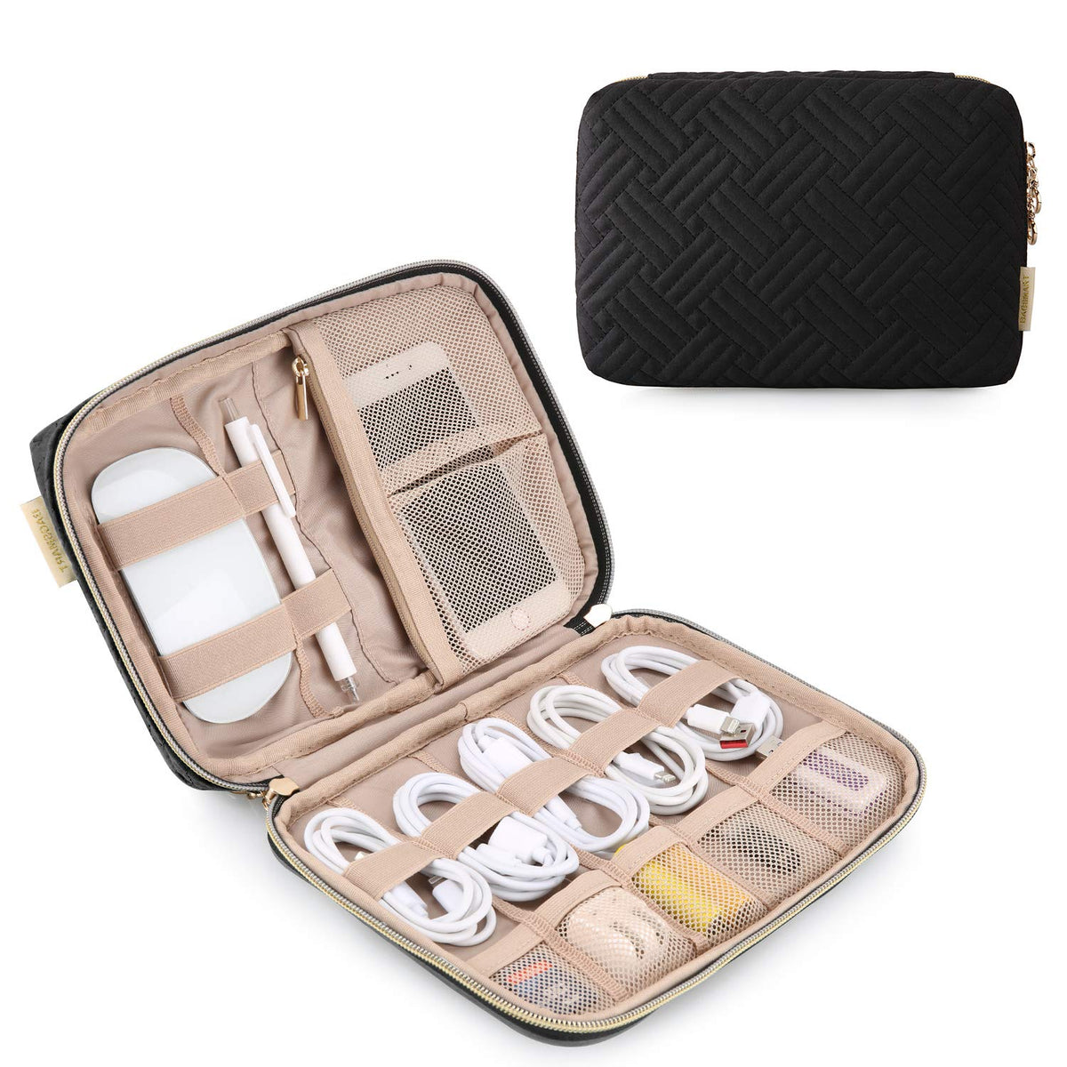 BAGSMART Large Electronics Travel Organizer Case for Wome, Polyester, Black