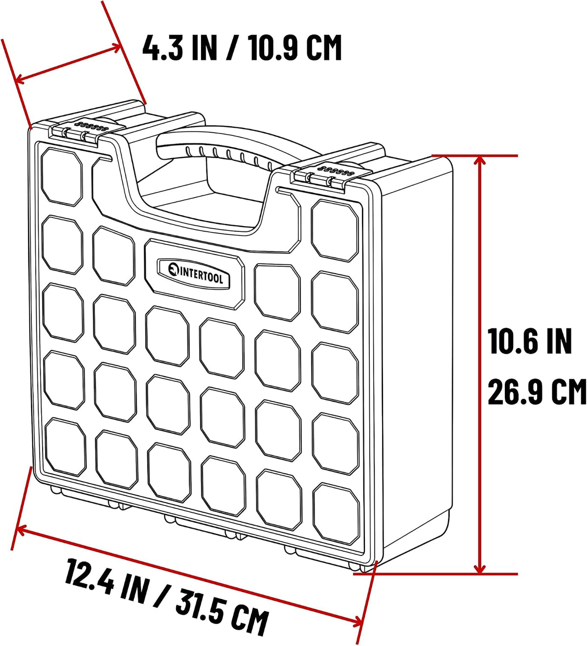 INTERTOOL Hardware Organizer with 7 Deep Removable Bins - Small Parts Storage Tool Box for Nuts, Bolts, Screws, Nails - Portable Handle Transparent Lid with Locks BX08-4032