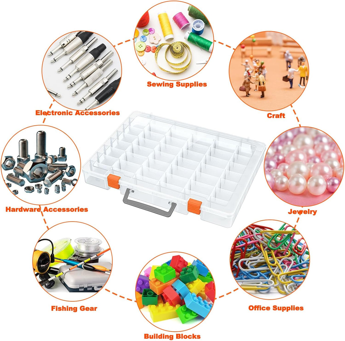 Bluedale 48 Grids Large Plastic Organizer Box with Adjustable Dividers, Beads Storage Containers Compartment Tackle Box Case for Crafts Hobby Small Parts Fishing Seeds Jewelry (Transparent)