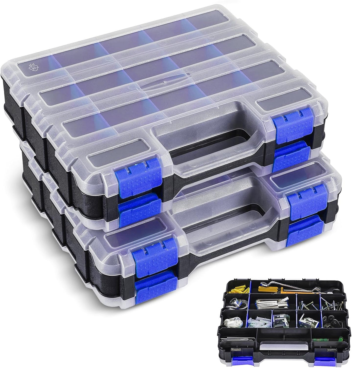 NATGAI 2 Pack Small Parts Organizers, 34-Compartments Double-Sided Tool Box