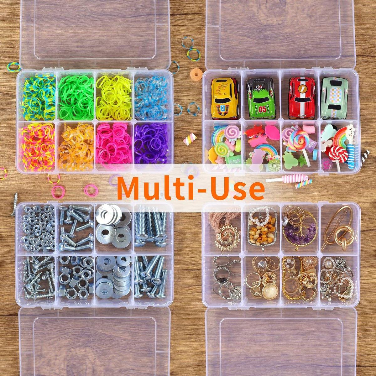 QUEFE Bead Organizer Box 4 Pack 8 Grid Plastic Tackle Box Storage Dividers