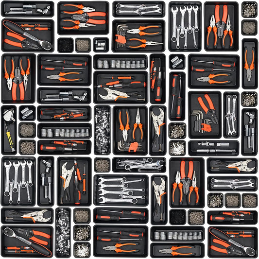 45 Pack Tool Box Organizer Tray Divider, Toolbox Desk Drawer Organizer,Garage Organization Storage for Rolling Tool Chest Cart Cabinet Workbench Workshop Small Parts Widget Tool Organizer Black