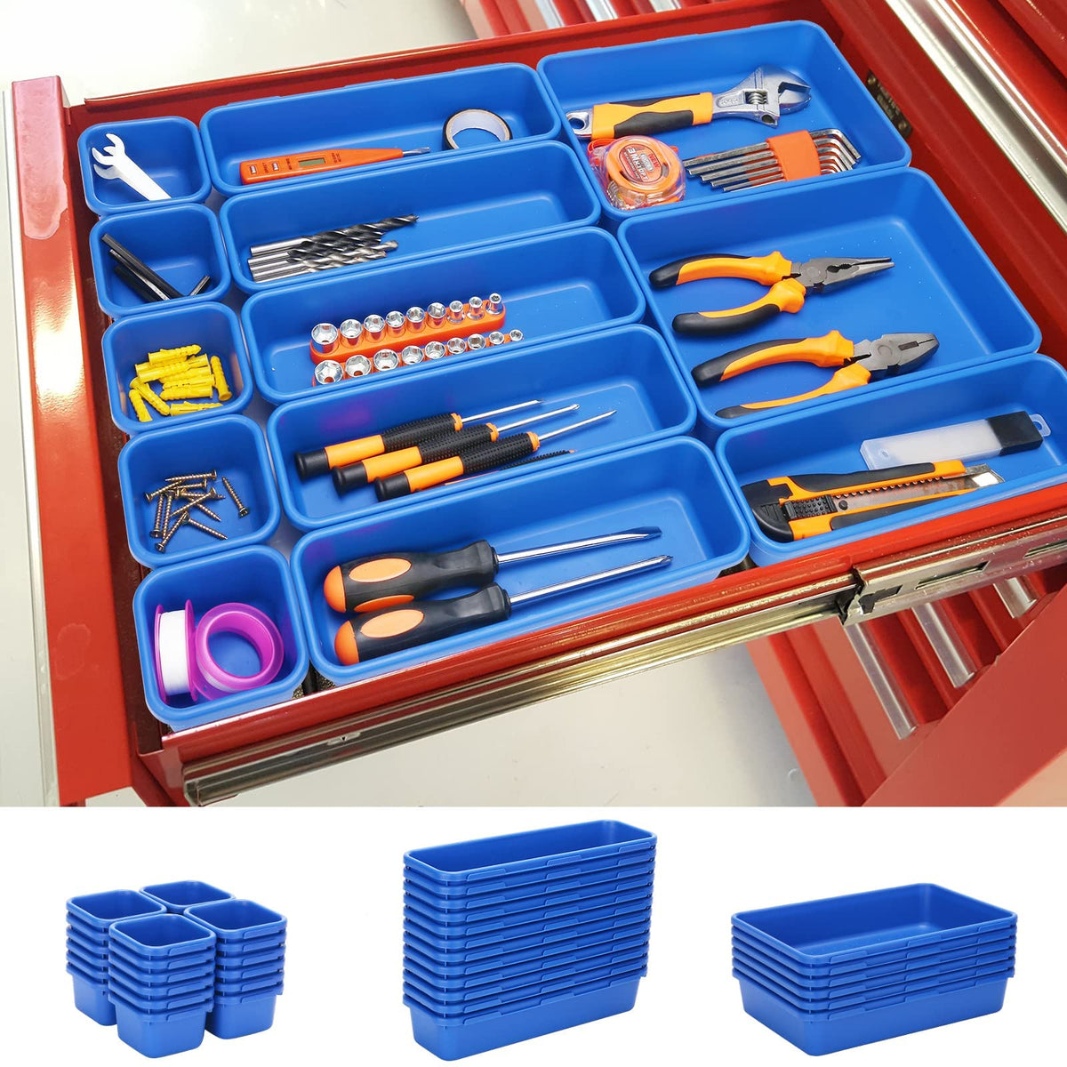 42 Pack Tool Box Organizer Tool Tray Dividers, Rolling Tool Chest Cart Cabinet Workbench Desk Drawer Organization and Storage for Hardware, Parts, Screws, Nuts, Small Tools Organization(Orange)
