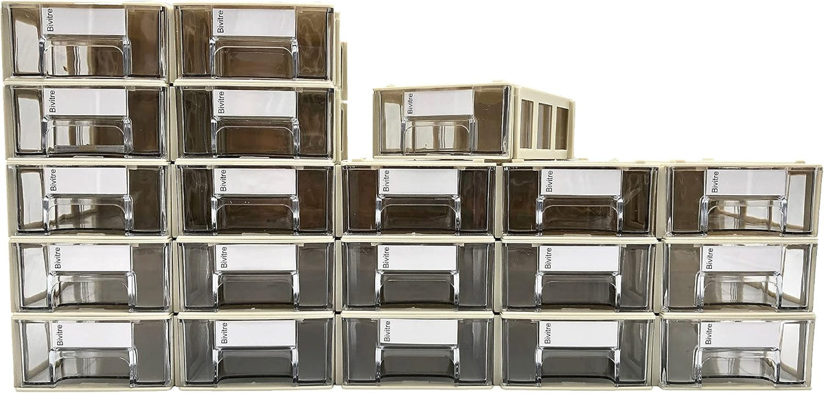 Stackable Storage Drawers Set of 20 with Dividers and Paper Labels
