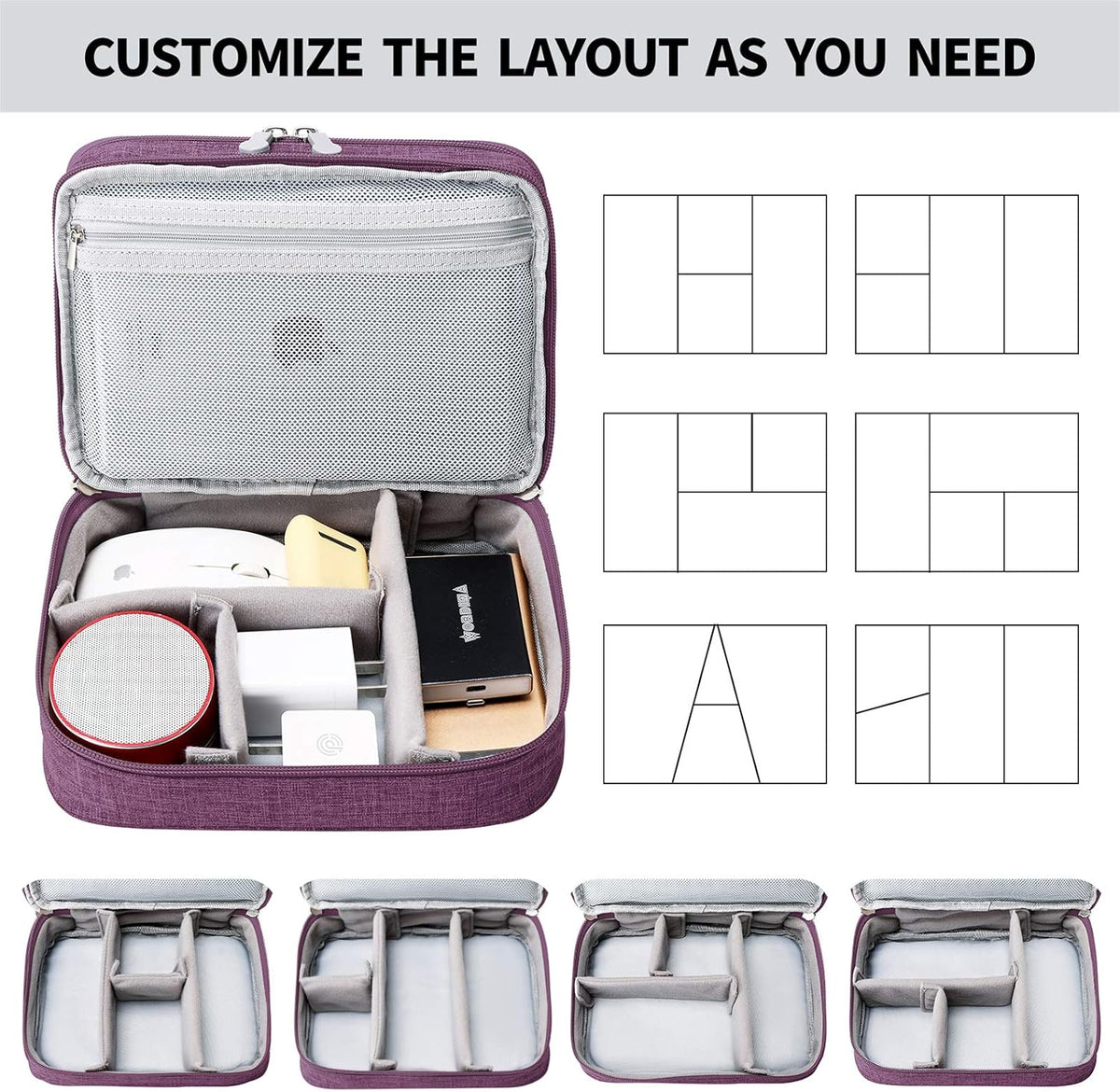 Lanola Travel Cable Organizer Bag, Electronic Accessories Case Portable Double Layer Cable Storage Bag for Cord, Charger, Flash Drive, Phone, SD Card,Personal Items - (Purple)