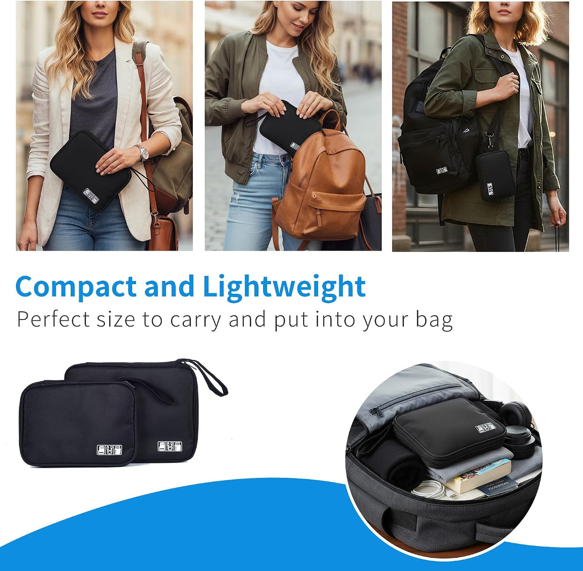 Electronics Travel Organizer Case for Chargers and Cords Black