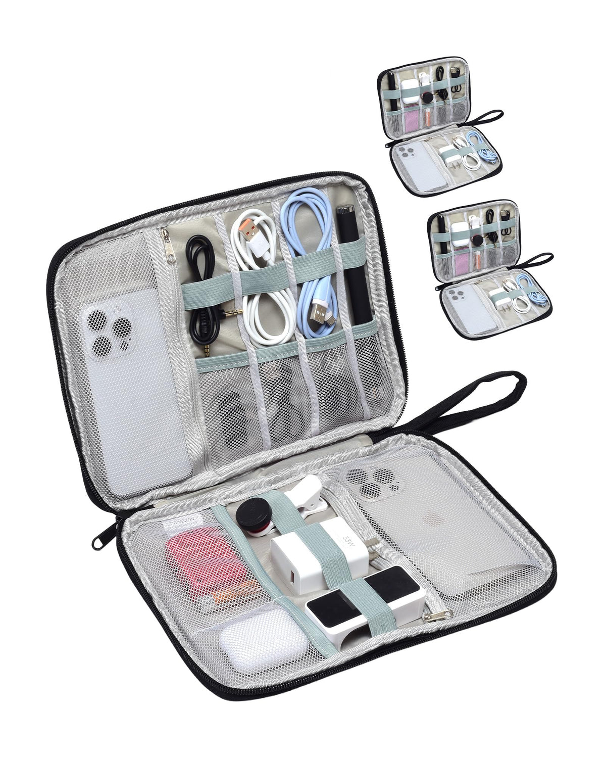 Electronics Travel Organizer Case for Chargers and Cords Black
