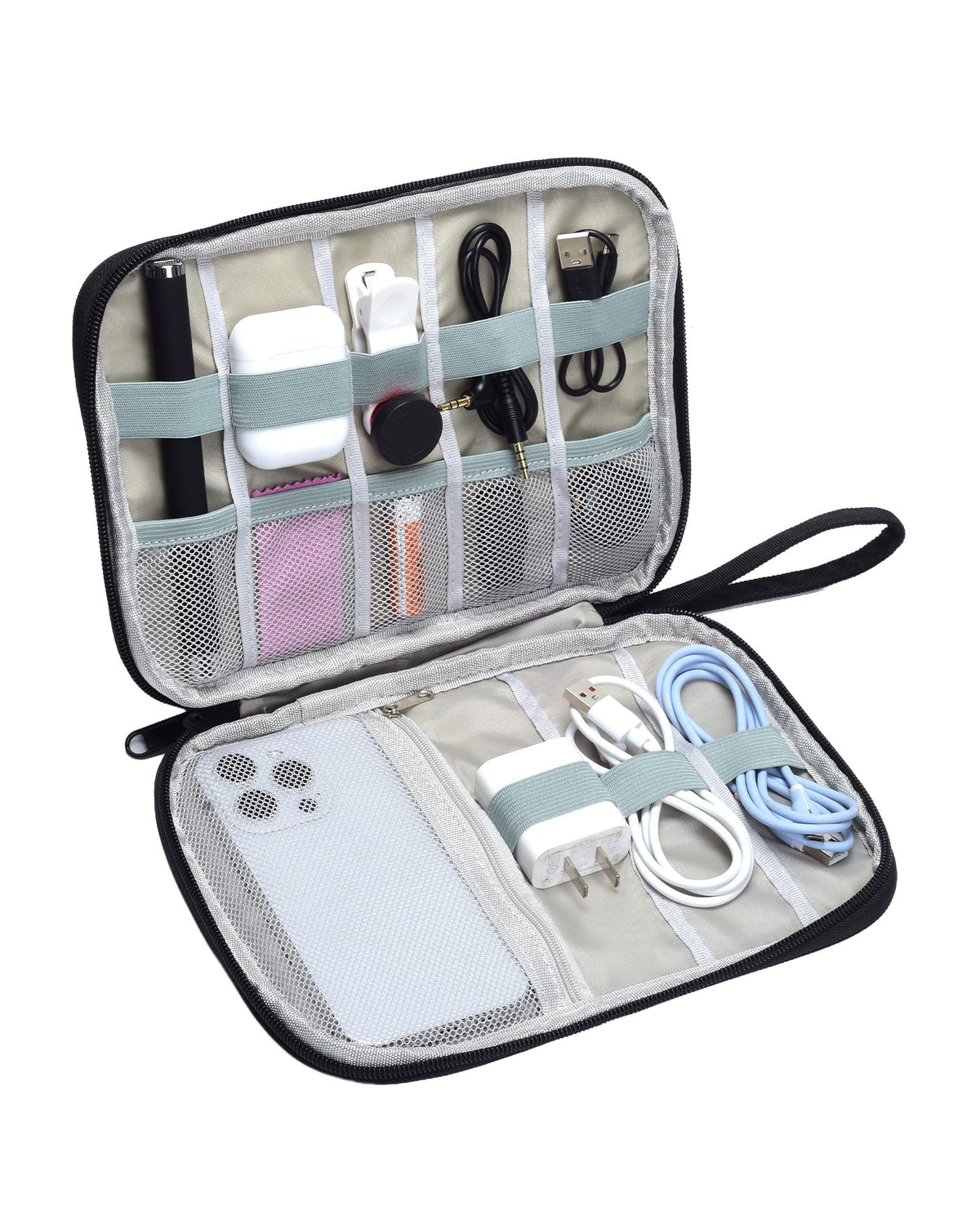 Electronics Travel Organizer Case for Chargers and Cords Black