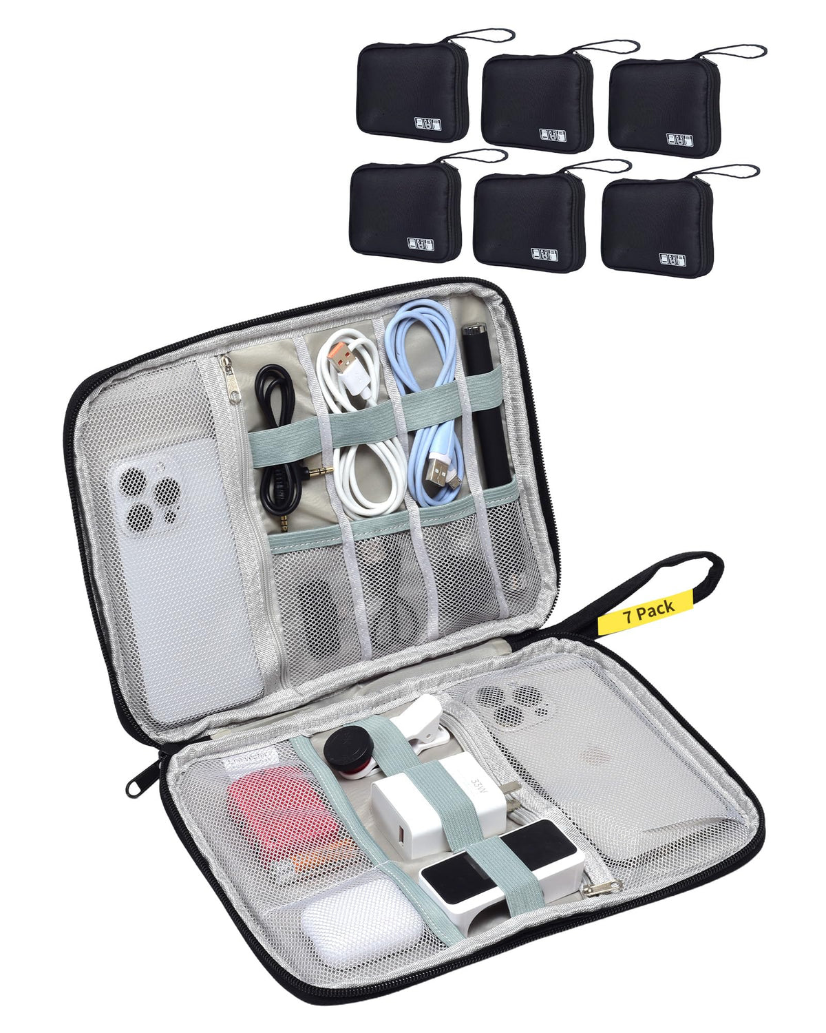 Electronics Travel Organizer Case for Chargers and Cords Black