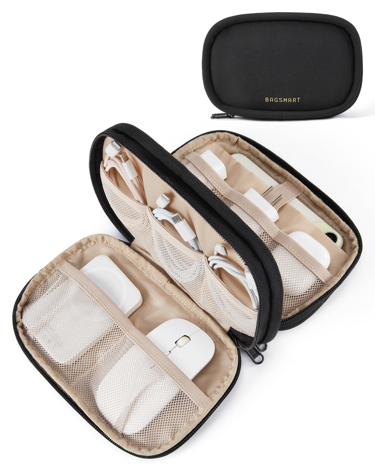 BAGSMART Electronics Organizer Travel Case for Cords Chargers Phones, Beige