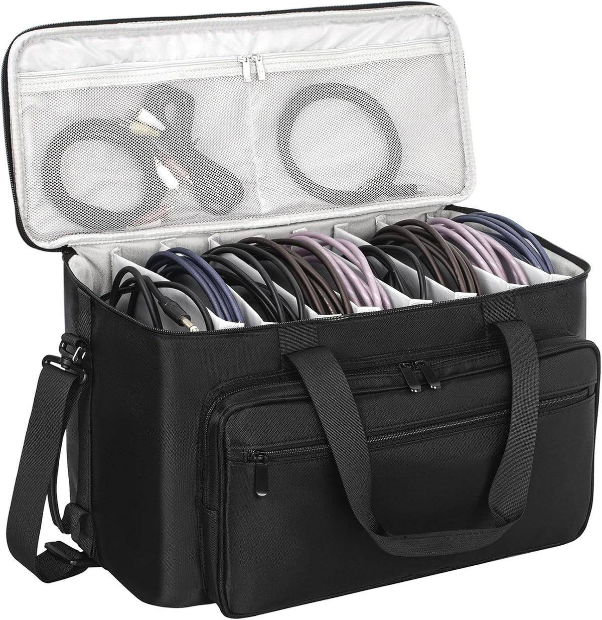 AKOZLIN Large Travel Gig Band Cable File Bag With Detachable Dividers Grey