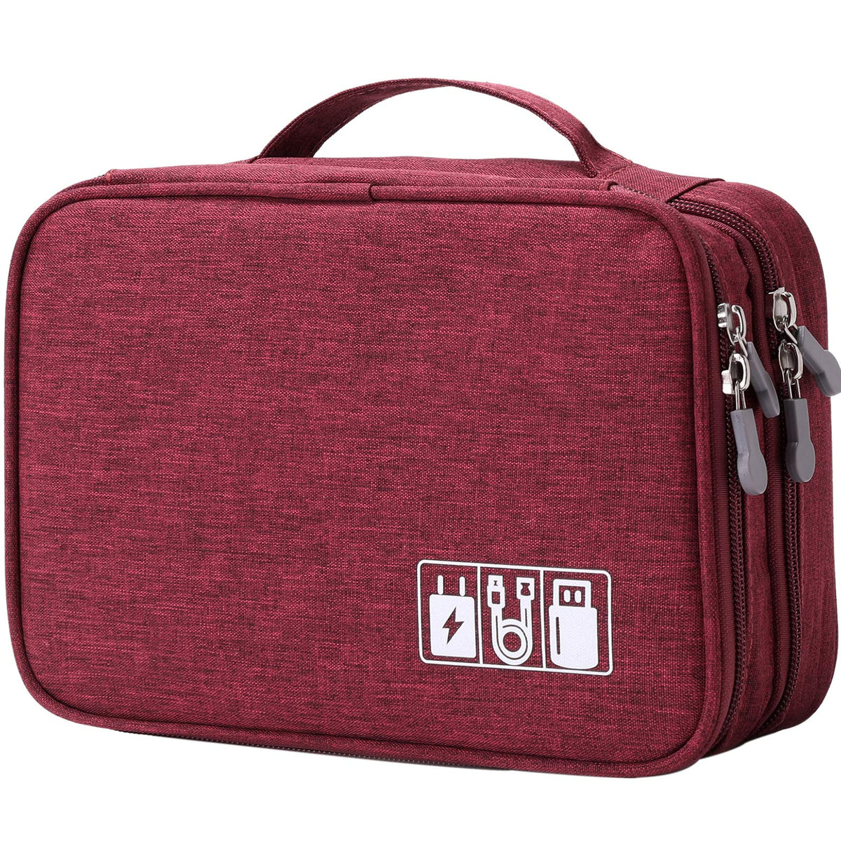 Mygreen Electronic Accessories Organizer Bag, Waterproof Double Layer Travel Storage Case with Adjustable Padded Dividers, Portable Hard Pouch for Cables, Charger, Power Bank, Phone, Hard Drive Purple