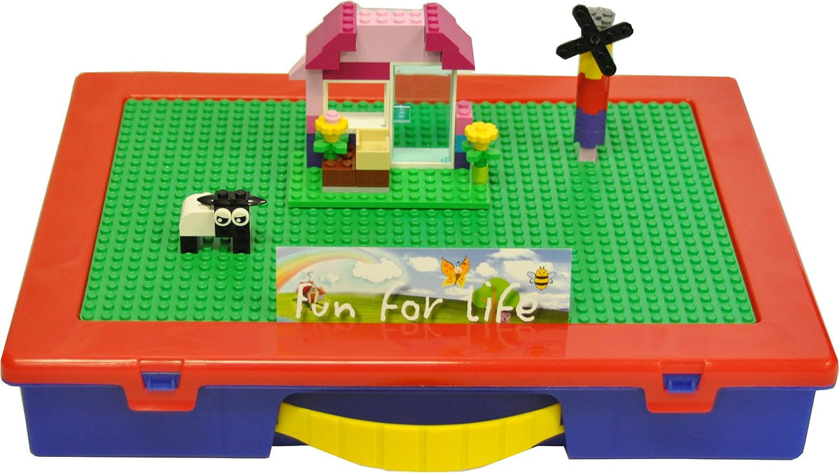 Lego-Compatible Organizer Case With Building Plate (Green/Blue) - Storage Case Fits up to 1000 Parts