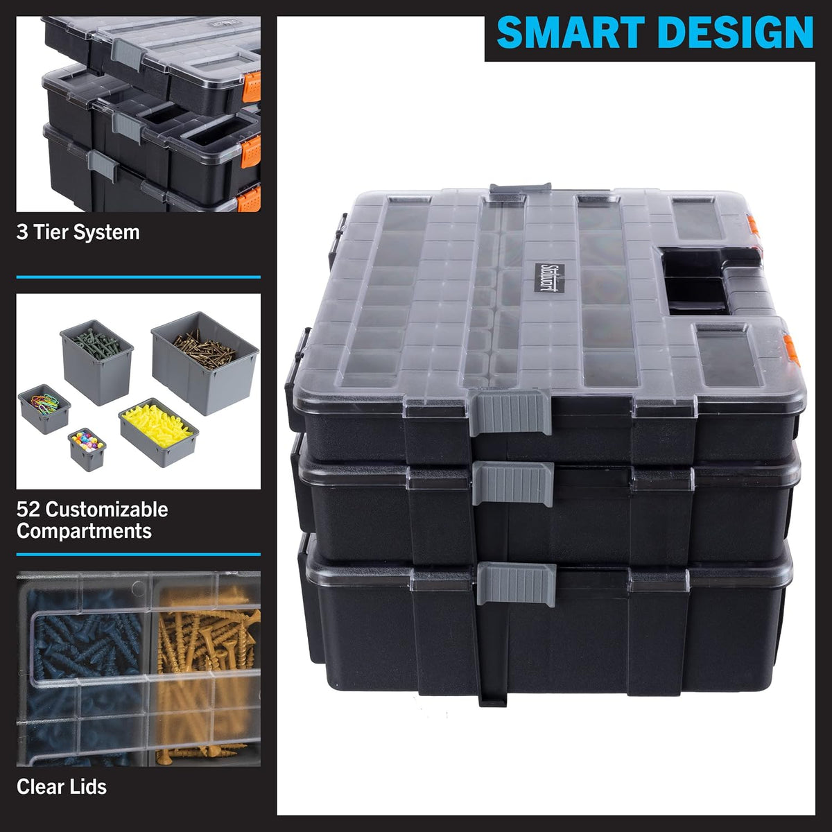 Stalwart Tool Box Organizer - 3-in-1 Portable Small Parts Organizer, Gray