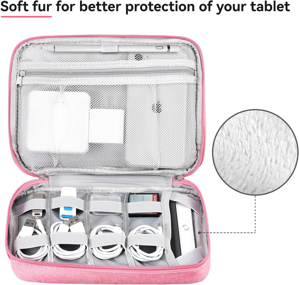 Cable Organizer Bag Travel Case for Electronics (Large, Dark Pink)