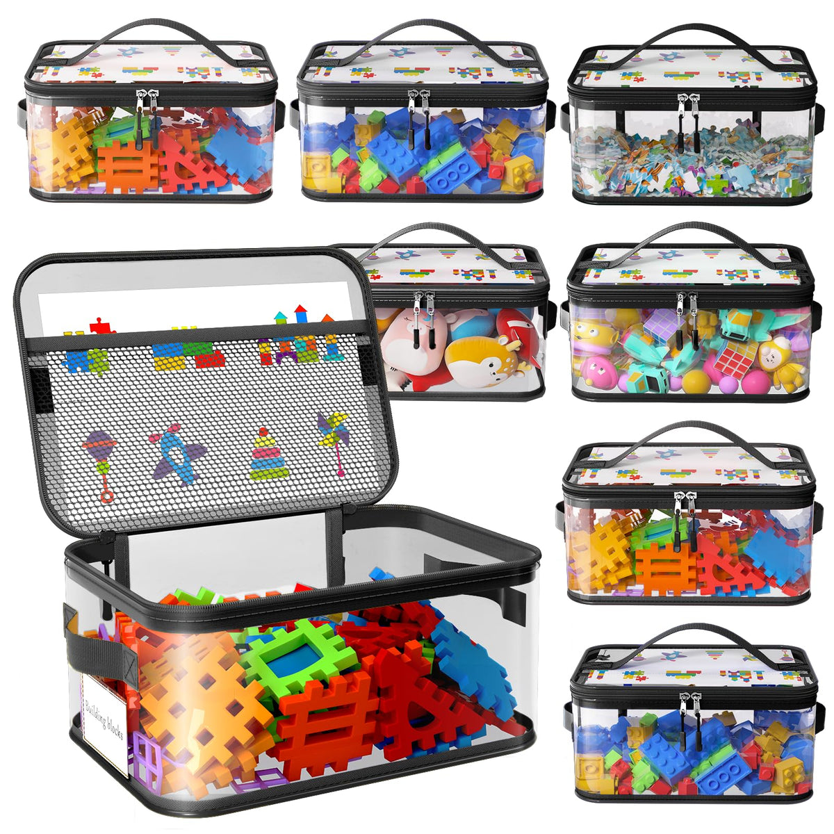 8 Packs Large Clear Toy Storage Bags with Double Zipper & Handles, L