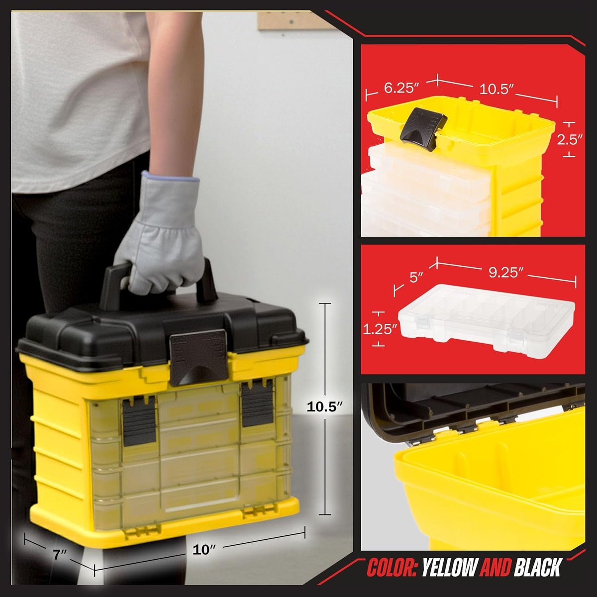 Stalwart Portable Tool Box Small Parts Organizer, Yellow