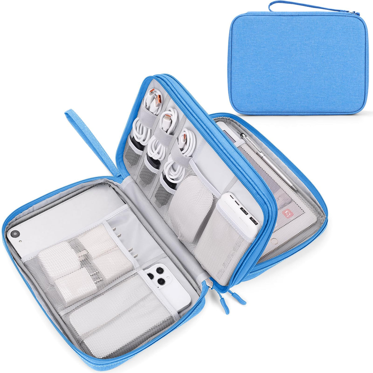 FYY Electronic Organizer, Travel Tech Pouch Bag, Large, Cyan