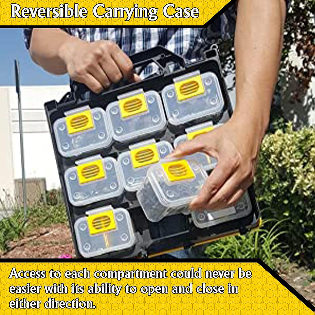 Hardware Tackle Box storage with Patented Removable Compartment Organizer and Reversible Carrying Case for Screws, Nuts and Bolts, WVE9420